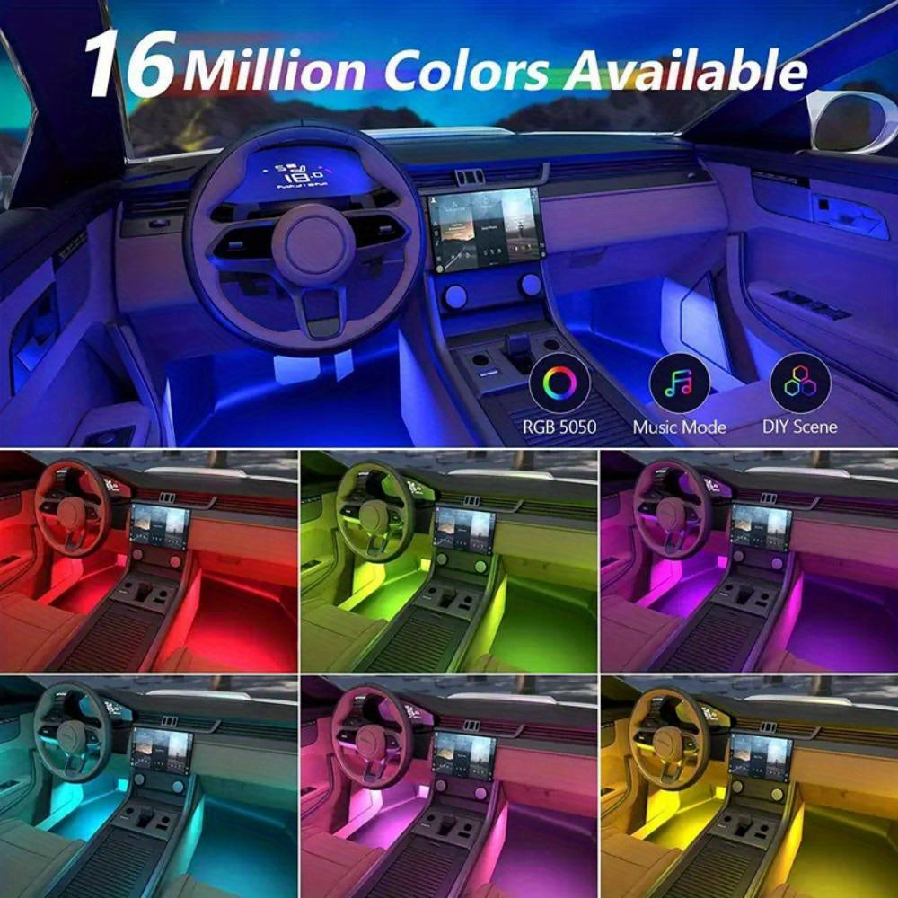 4pcs 48 LEDs Neon LED Interior Lights - Music Sync, Wireless Remote Control RGB