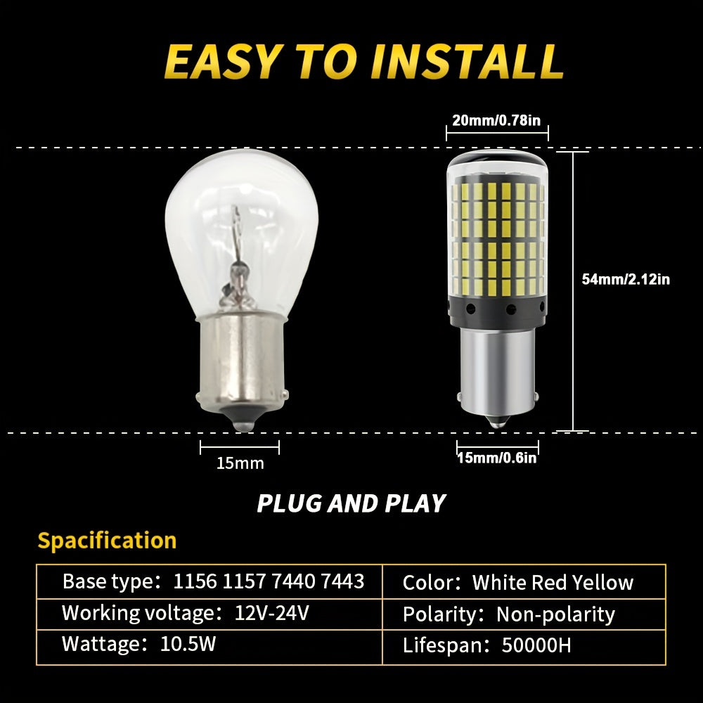 2PCS 1156 P21W BA15S PY21W BAU15S LED 1157 BAY15D Led Car Turn Signal Light Auto Brake Tail Reserve Lamps 3014 Chips 144SMD Canbus LED Bulbs White Red