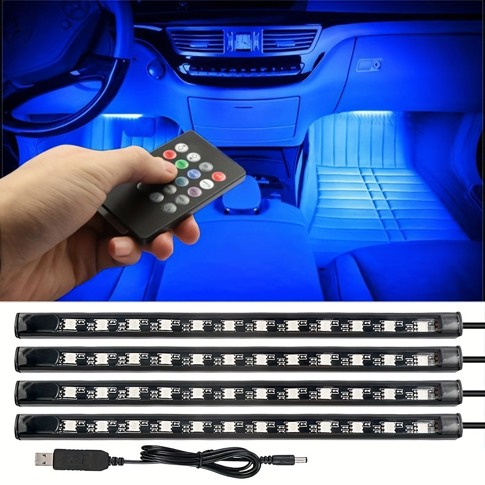 4pcs 48 LEDs Neon LED Interior Lights - Music Sync, Wireless Remote Control RGB