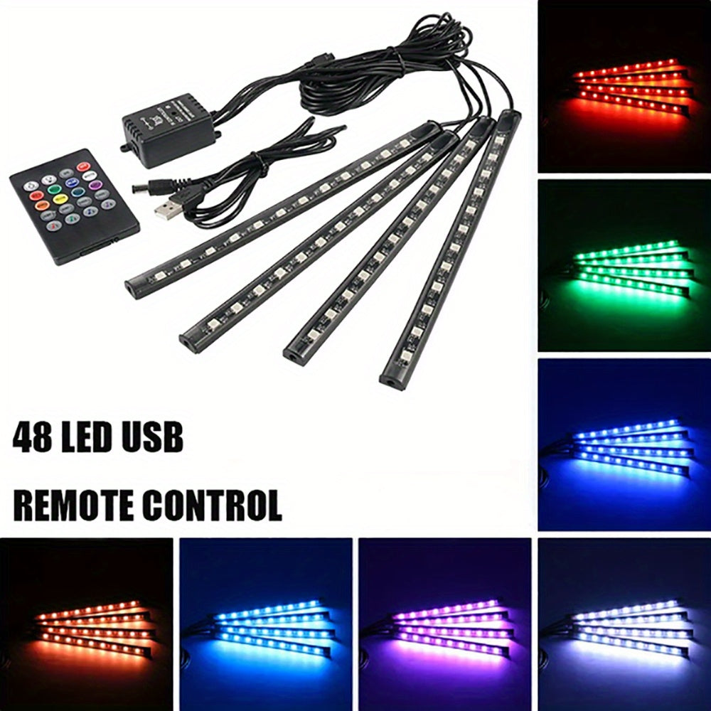 4pcs 48 LEDs Neon LED Interior Lights - Music Sync, Wireless Remote Control RGB