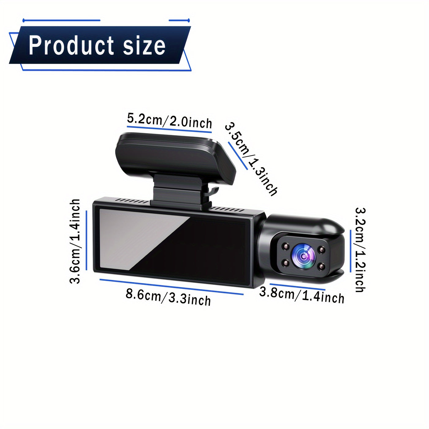Dual Camera Front 1080P And Inside 480P, IR Night Vision, Loop Recording, Wide Angle