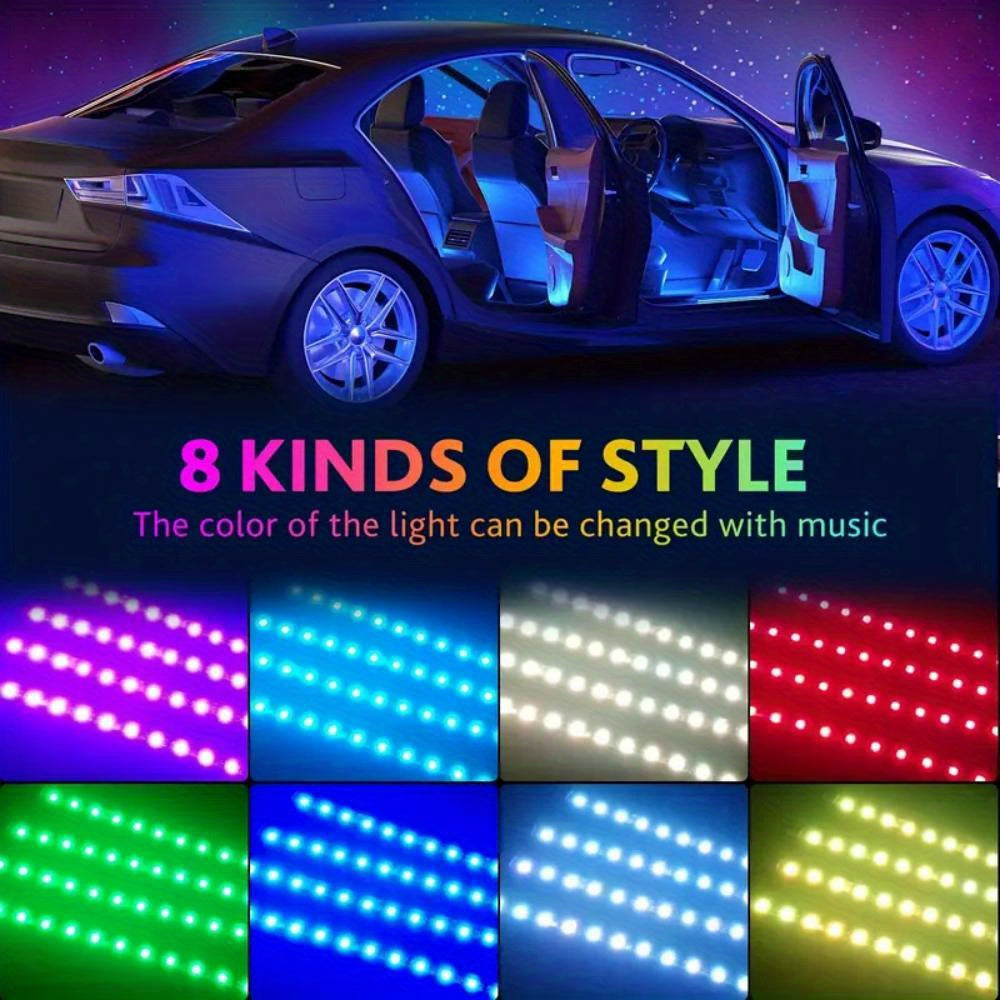 4pcs 48 LEDs Neon LED Interior Lights - Music Sync, Wireless Remote Control RGB