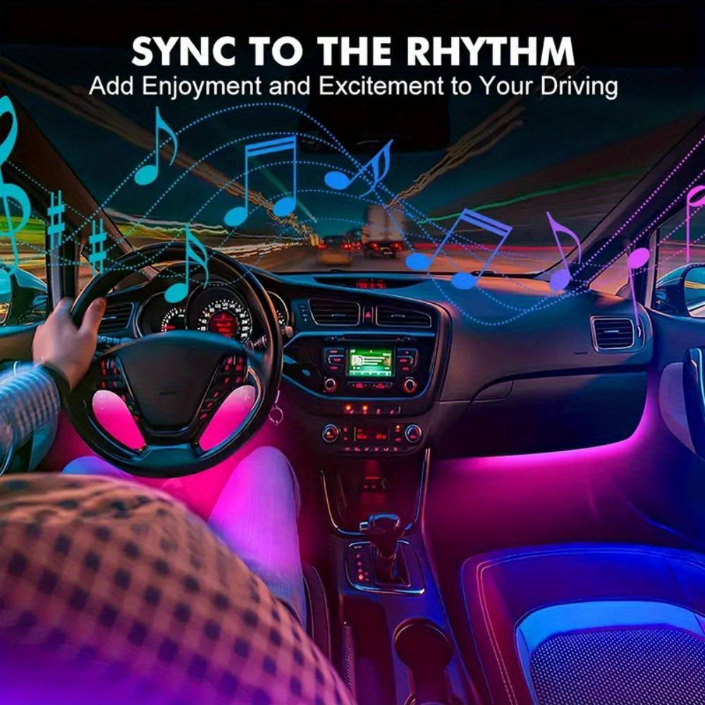 4pcs 48 LEDs Neon LED Interior Lights - Music Sync, Wireless Remote Control RGB