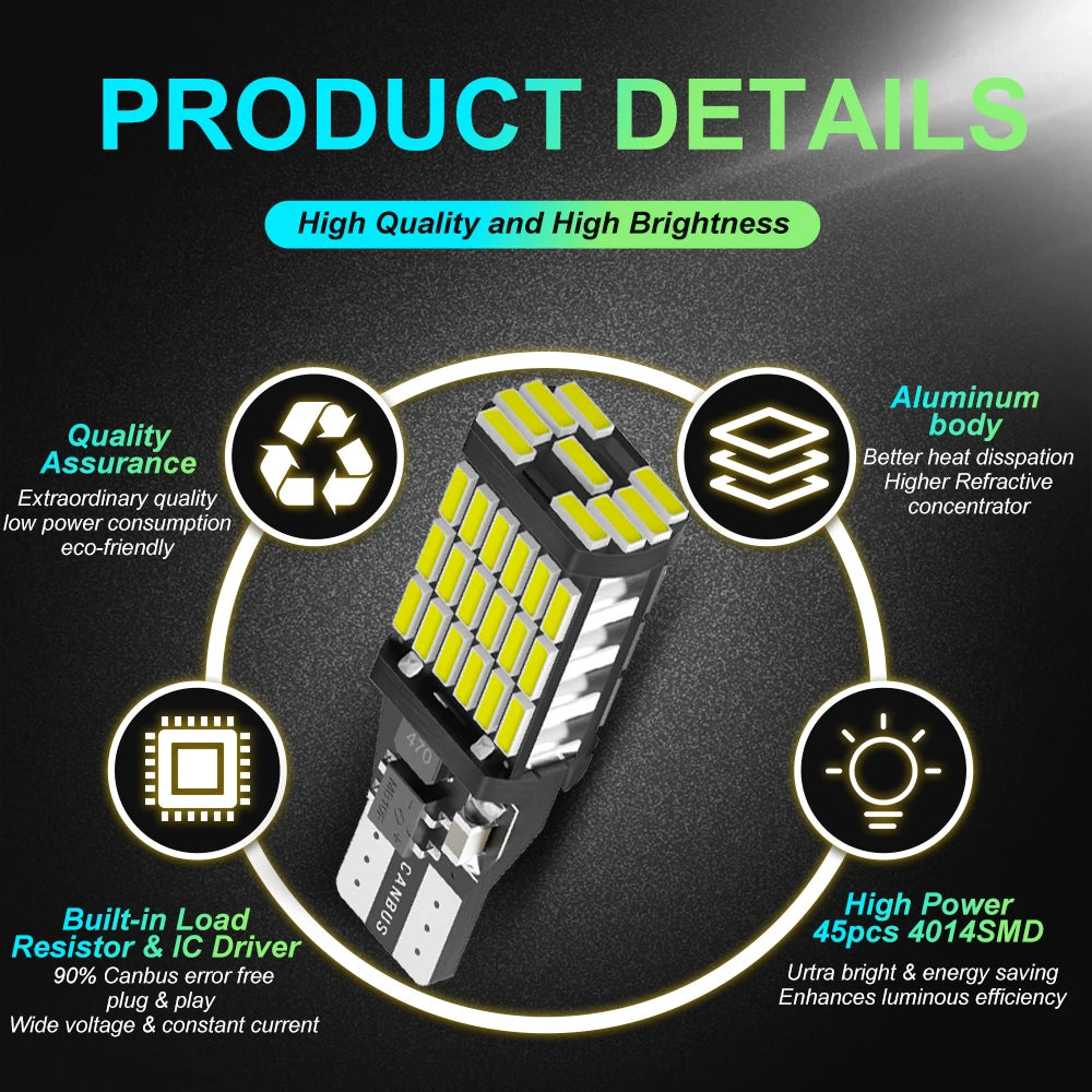 10PCS T15 LED Bulbs High Power 4014SMD Super Bright 1200LM