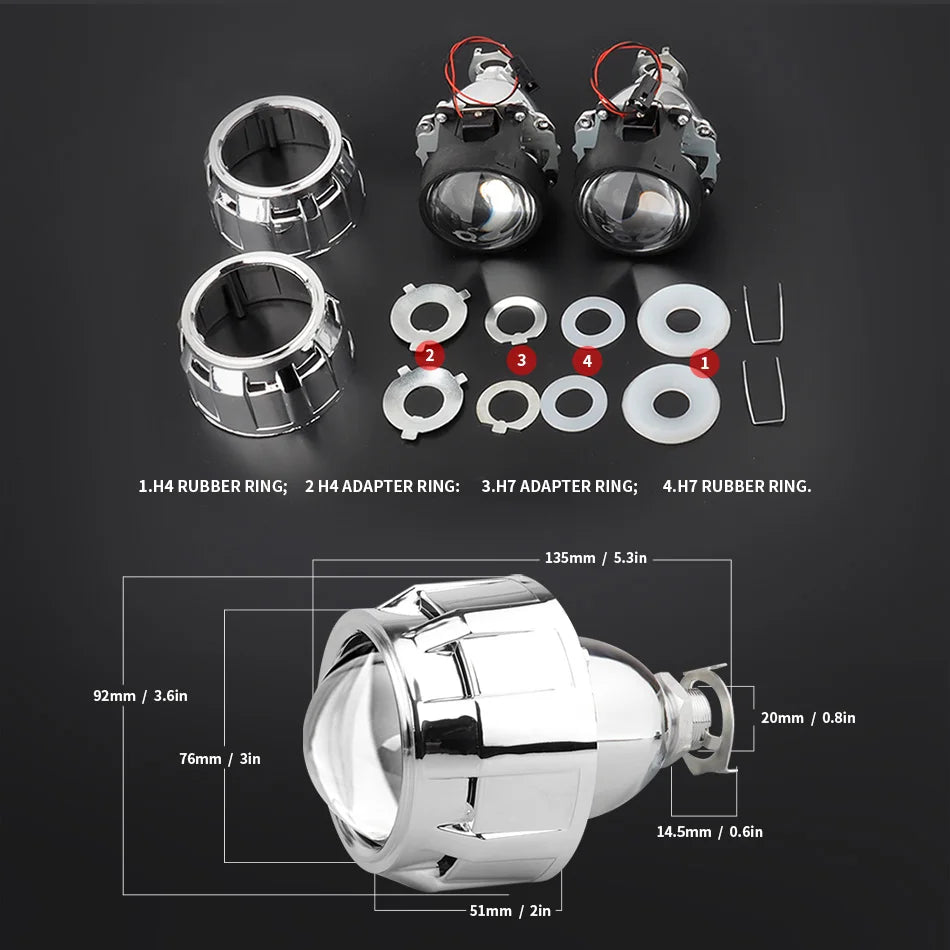 2Pcs Mini Bi Xenon HID Projector 2.5 inch