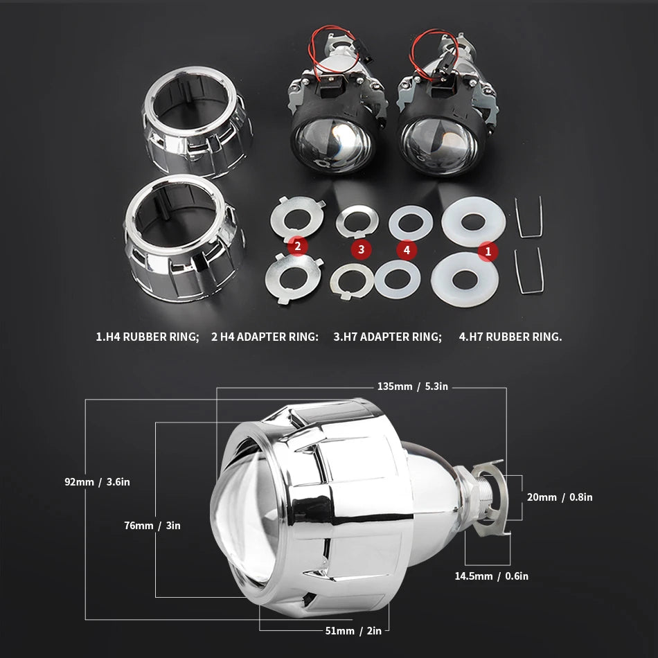 2Pcs Mini Bi Xenon HID Projector 2.5 inch