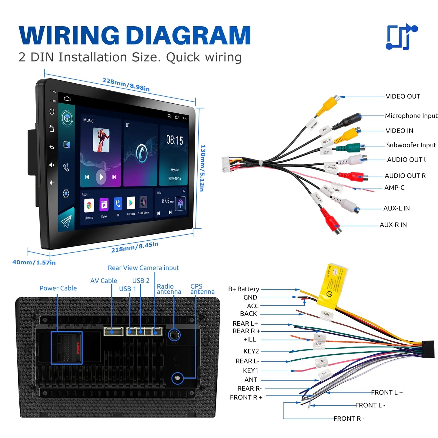 Car Radio Carplay Android Auto 2 Din 7"/9" GPS Navigator MP5 Player Glass Screen  Wi-Fi FM BT