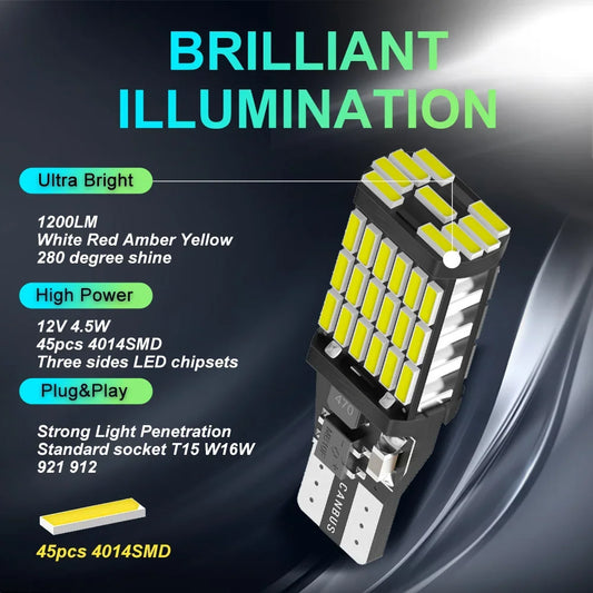 10PCS T15 LED Bulbs High Power 4014SMD Super Bright 1200LM