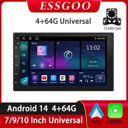 Car Radio Carplay Android Auto 2 Din 7"/9" GPS Navigator MP5 Player Glass Screen  Wi-Fi FM BT