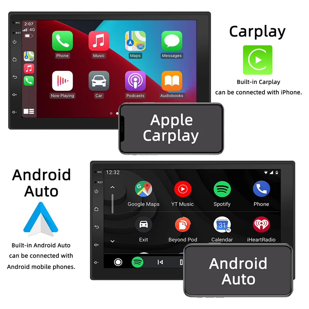 Car Radio Carplay Android Auto 2 Din 7"/9" GPS Navigator MP5 Player Glass Screen  Wi-Fi FM BT
