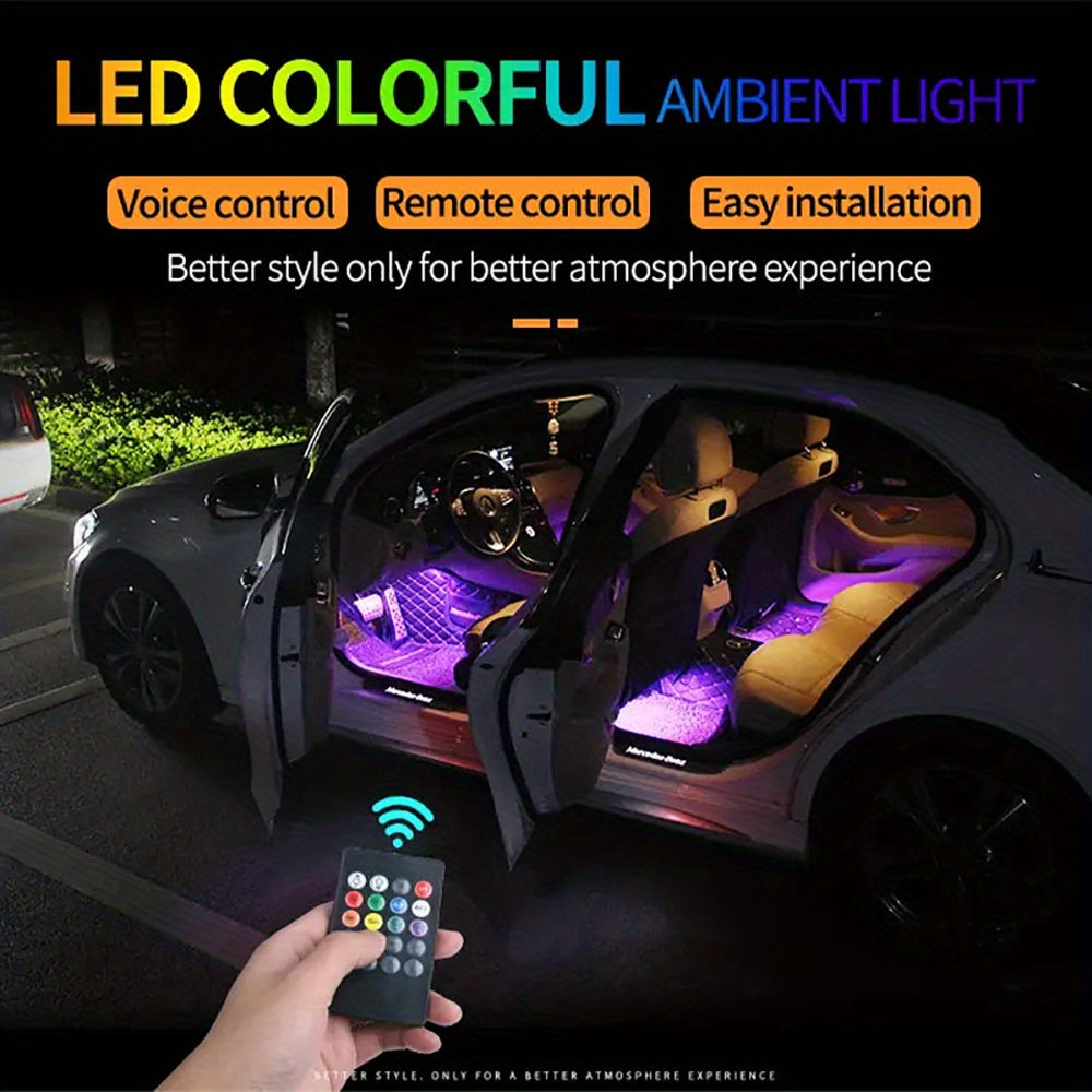 4pcs 48 LEDs Neon LED Interior Lights - Music Sync, Wireless Remote Control RGB