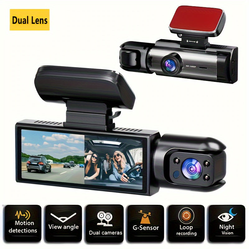 Dual Camera Front 1080P And Inside 480P, IR Night Vision, Loop Recording, Wide Angle