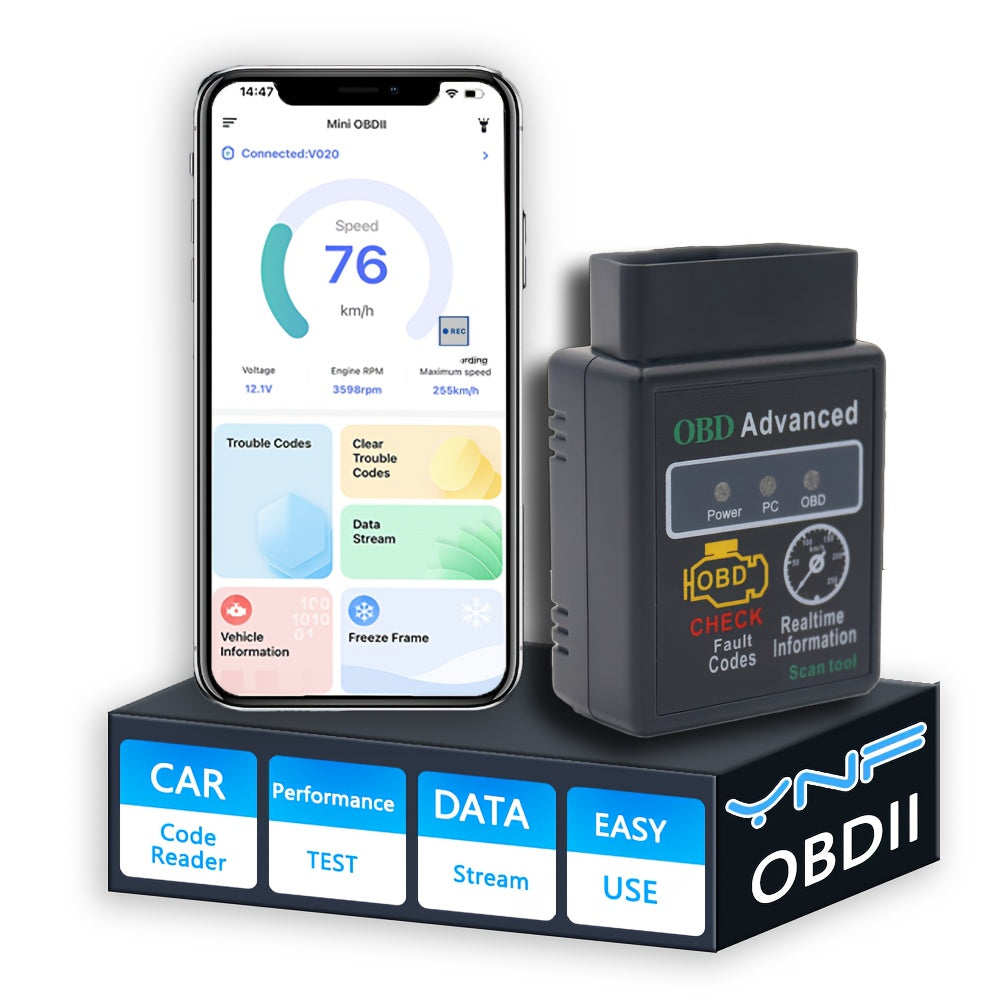 Wireless OBD2 Scanner| OS & Android BLE OBDII Car Diagnostic Scan Tool Engine Fault Code Reader