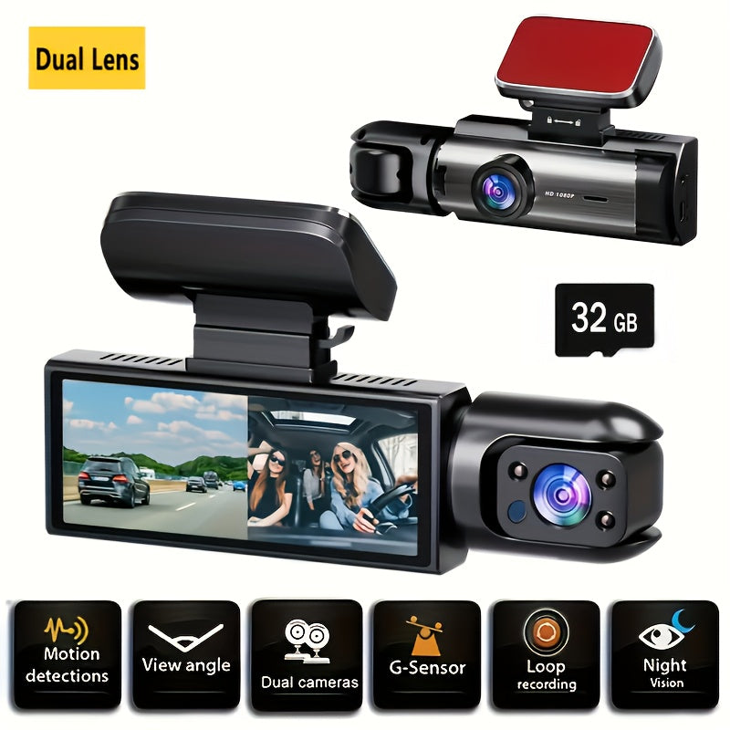Dual Camera Front 1080P And Inside 480P, IR Night Vision, Loop Recording, Wide Angle