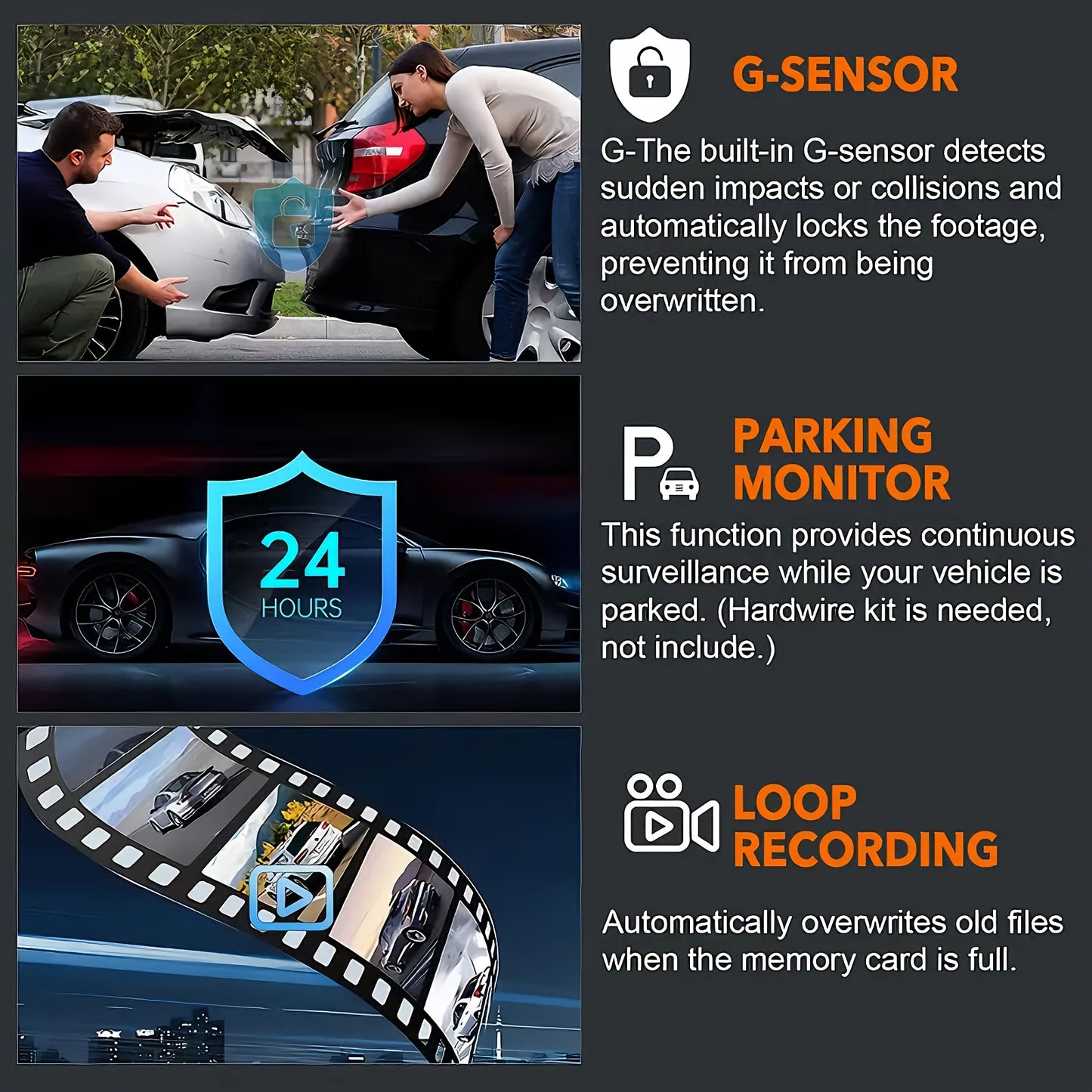 Dual Camera Front 1080P And Inside 480P, IR Night Vision, Loop Recording, Wide Angle