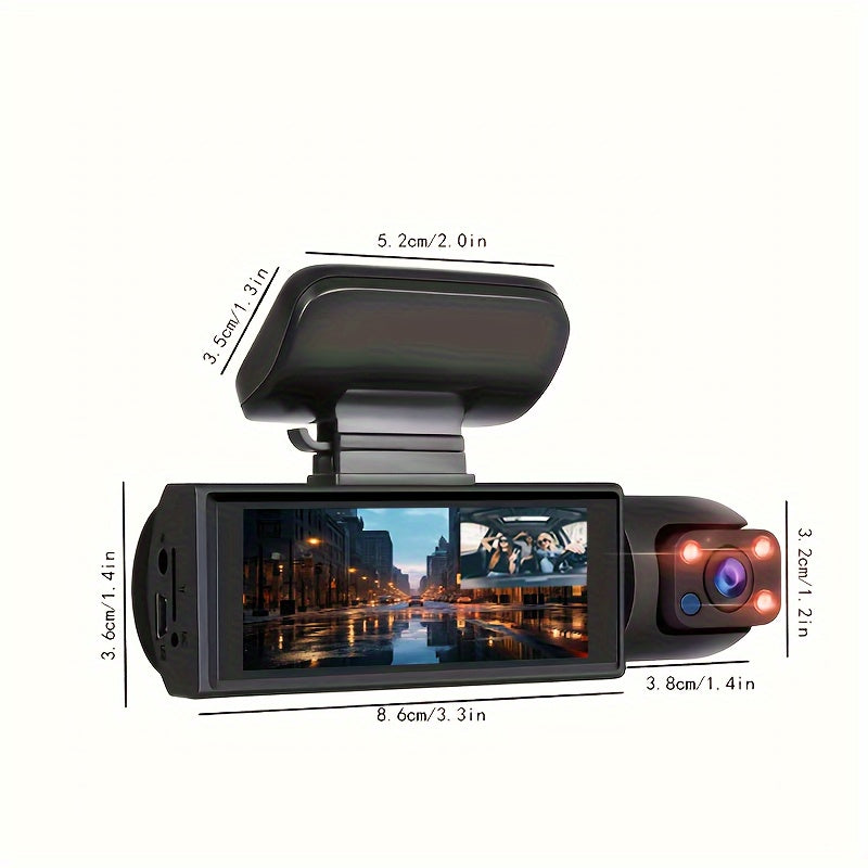 Dual Camera Front 1080P And Inside 480P, IR Night Vision, Loop Recording, Wide Angle
