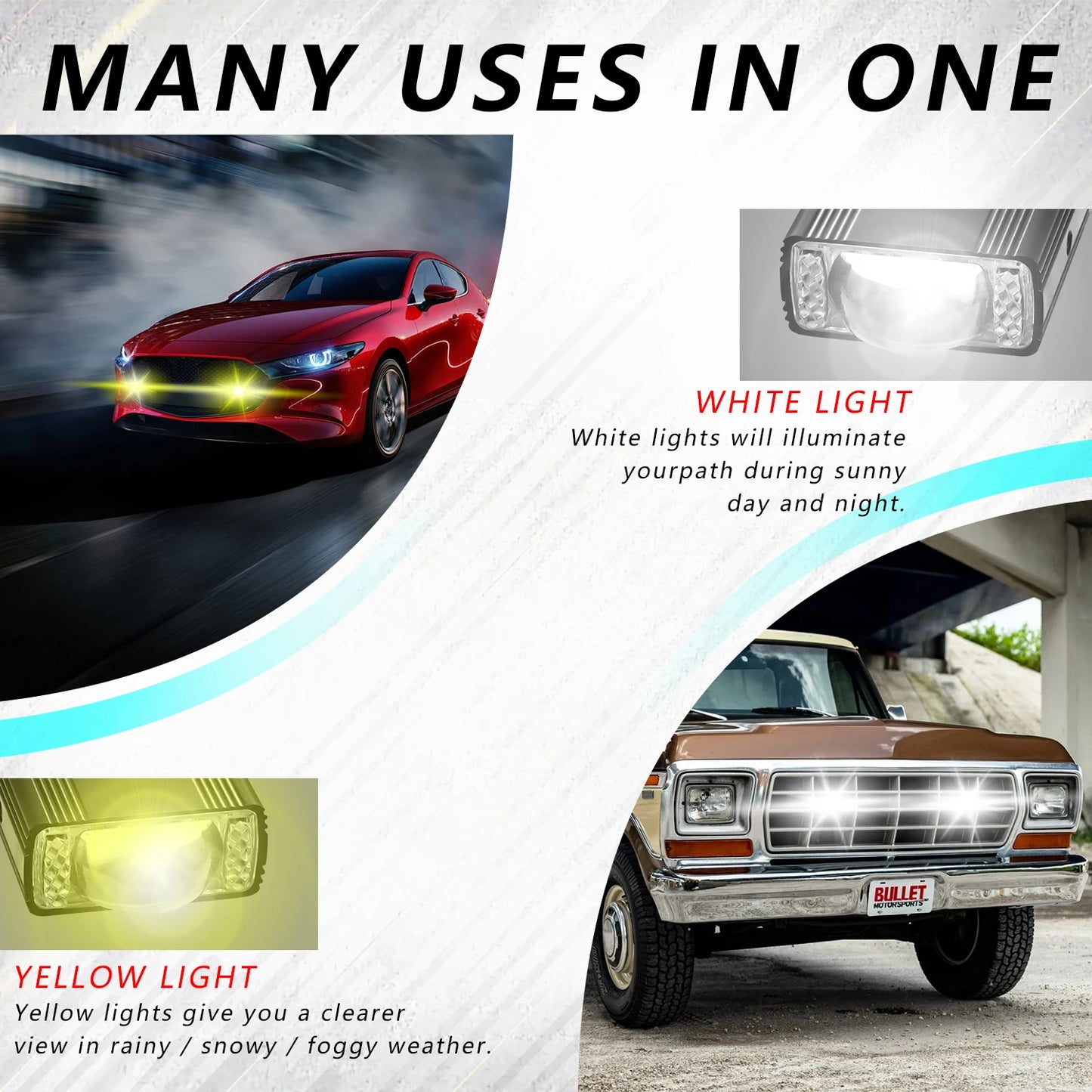 LED Car Projector Lens Light 120W 12000LM Super Bright 6000K/4500K/3000K 12V