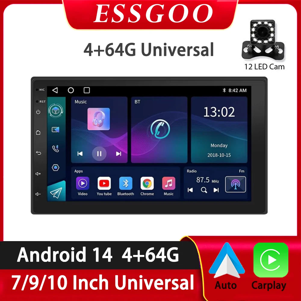 Car Radio Carplay Android Auto 2 Din 7"/9" GPS Navigator MP5 Player Glass Screen  Wi-Fi FM BT