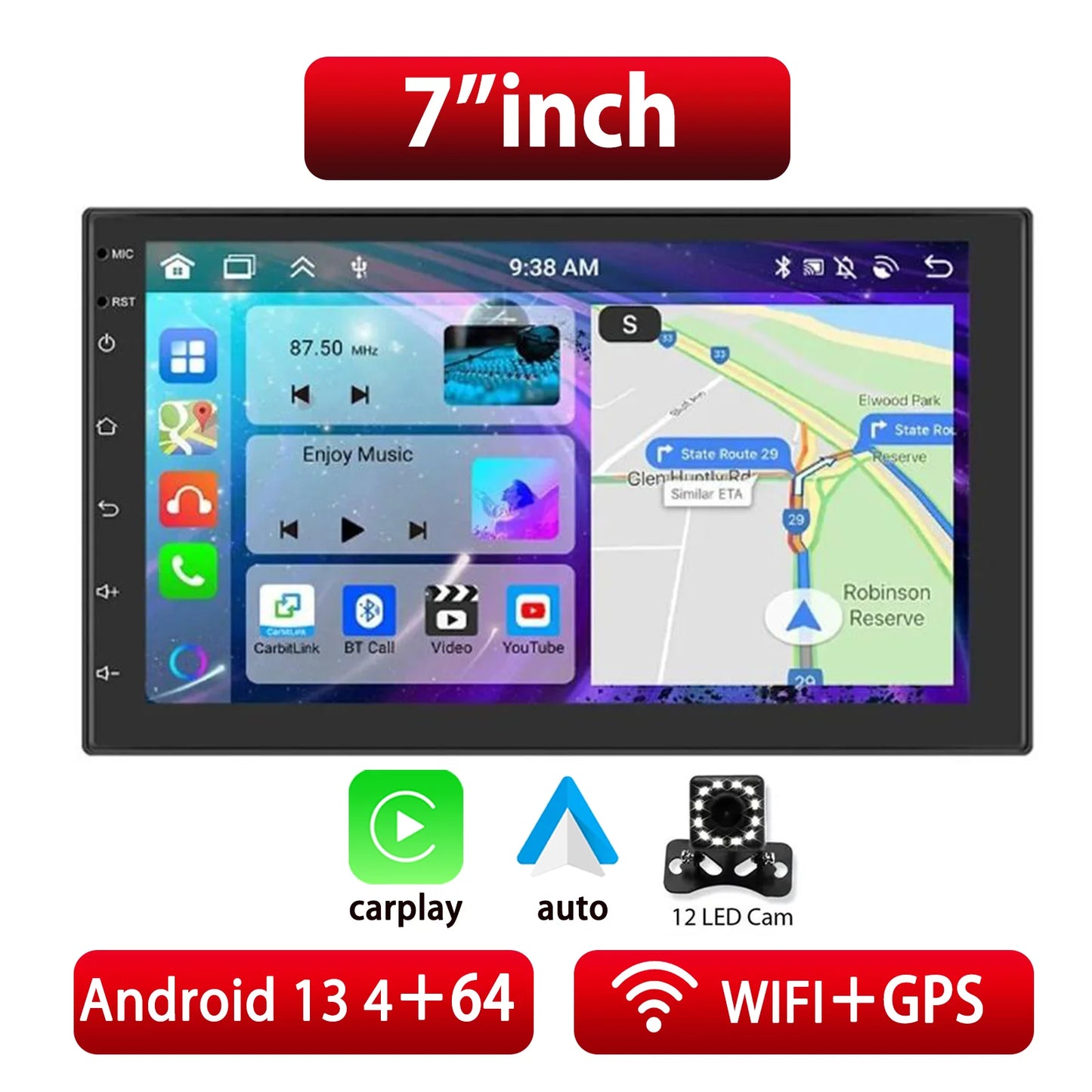 Car Radio Carplay Android Auto 2 Din 7"/9" GPS Navigator MP5 Player Glass Screen  Wi-Fi FM BT