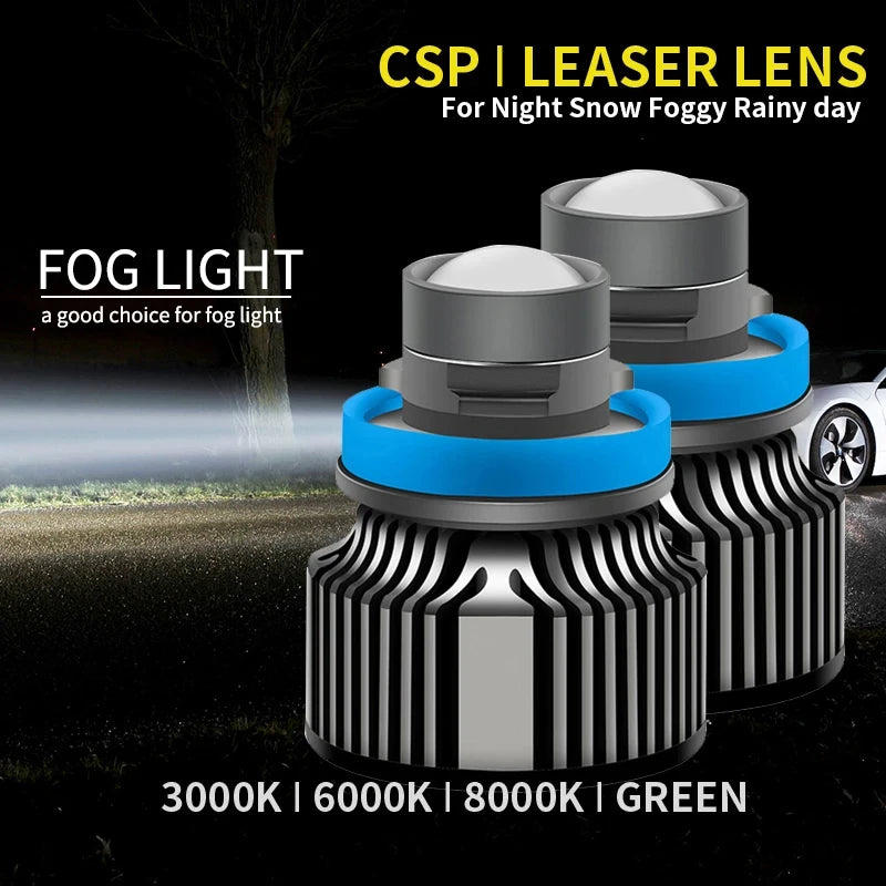 Leaser Lens Led Fog Light Bulb CSP 8000K 6000K 3000K 12V 24V