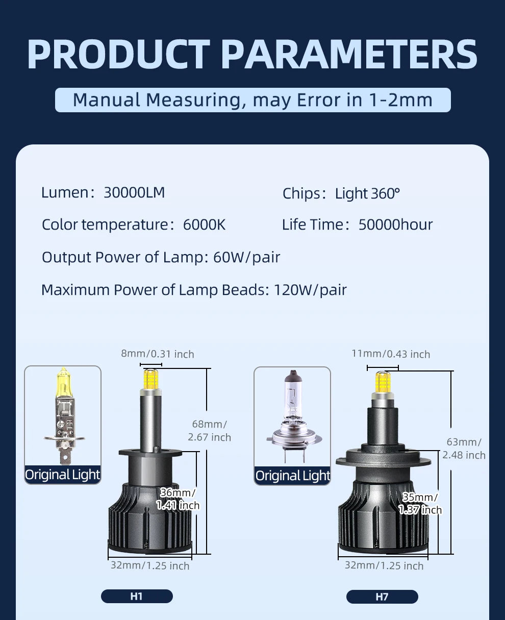 Copper Pillar 6 Sides 360 LED Headlight Bulbs