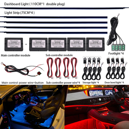 Ambient Light For Car Interior 64 Color LED Strip Lights RGB Bluetooth App Control 12V