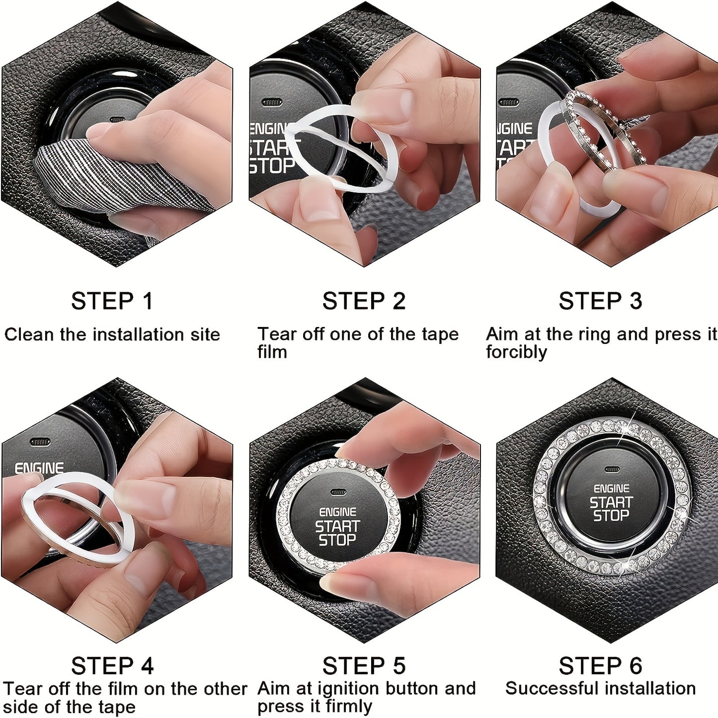 Rhinestone Decoration One-Button Start Ignition Ring - Car Accessory - Thanksgiving Christmas New Year Gift