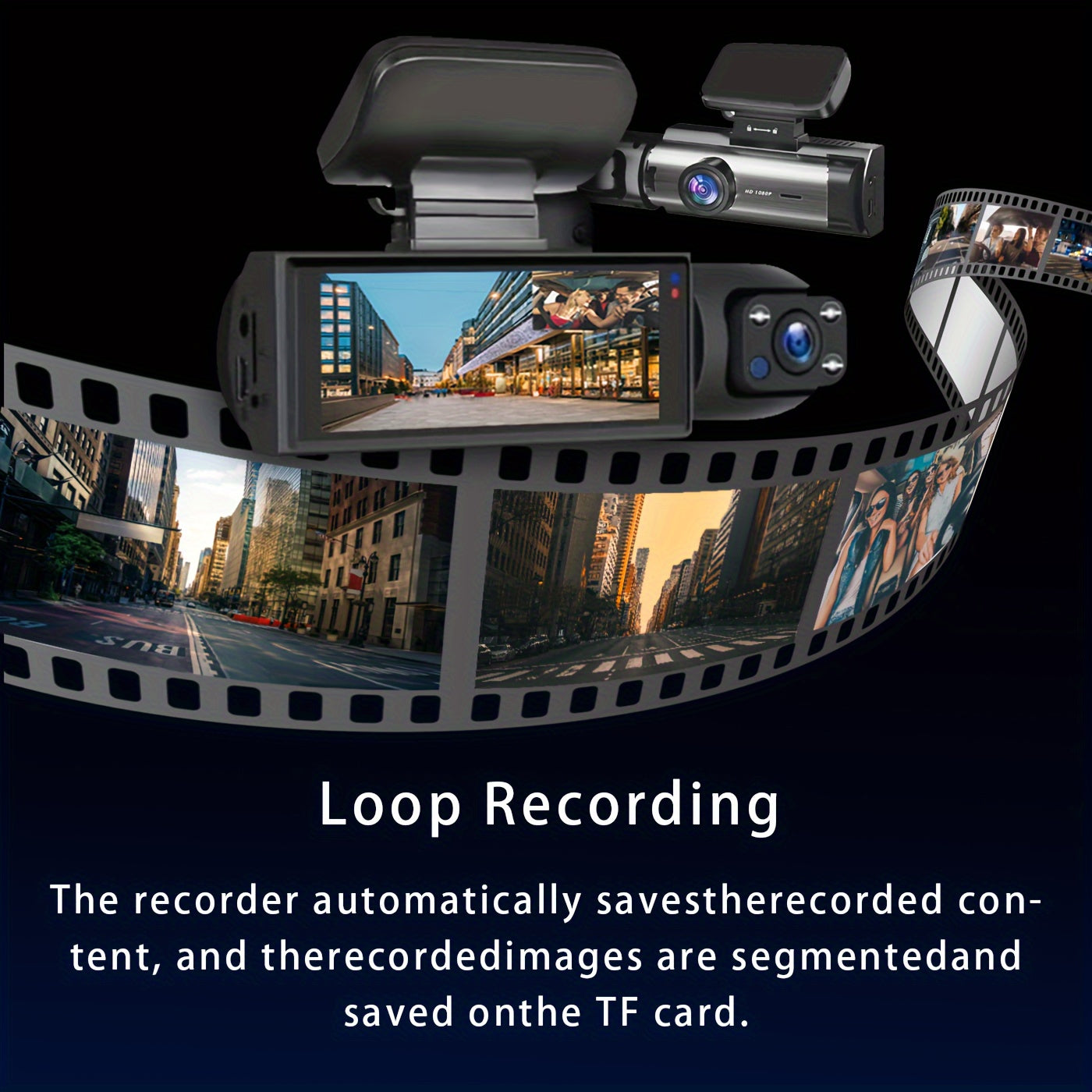 Dual Camera Front 1080P And Inside 480P, IR Night Vision, Loop Recording, Wide Angle